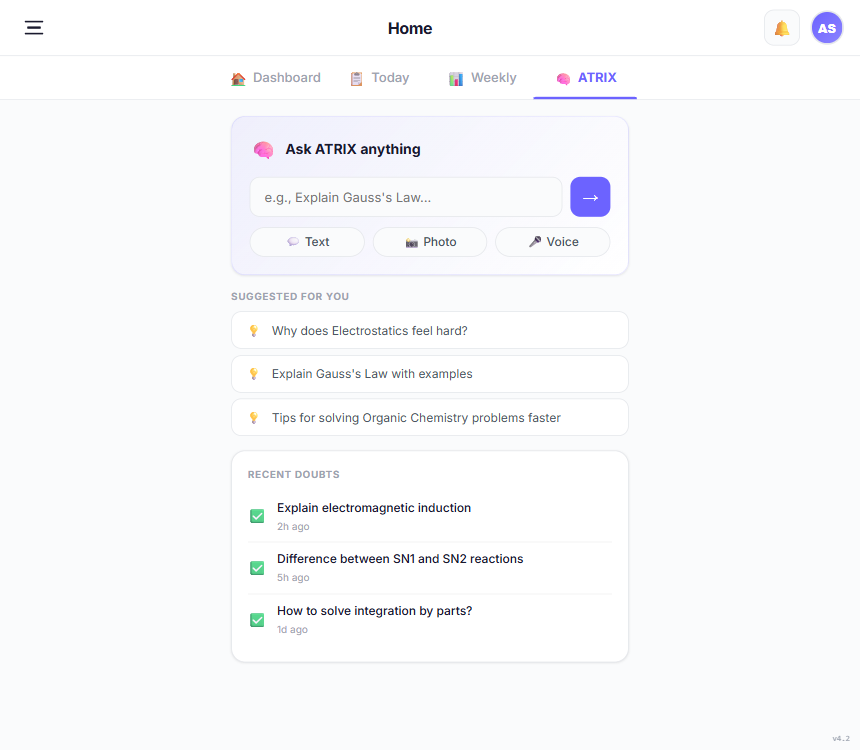 ATRIX tab with voice, text, camera modes